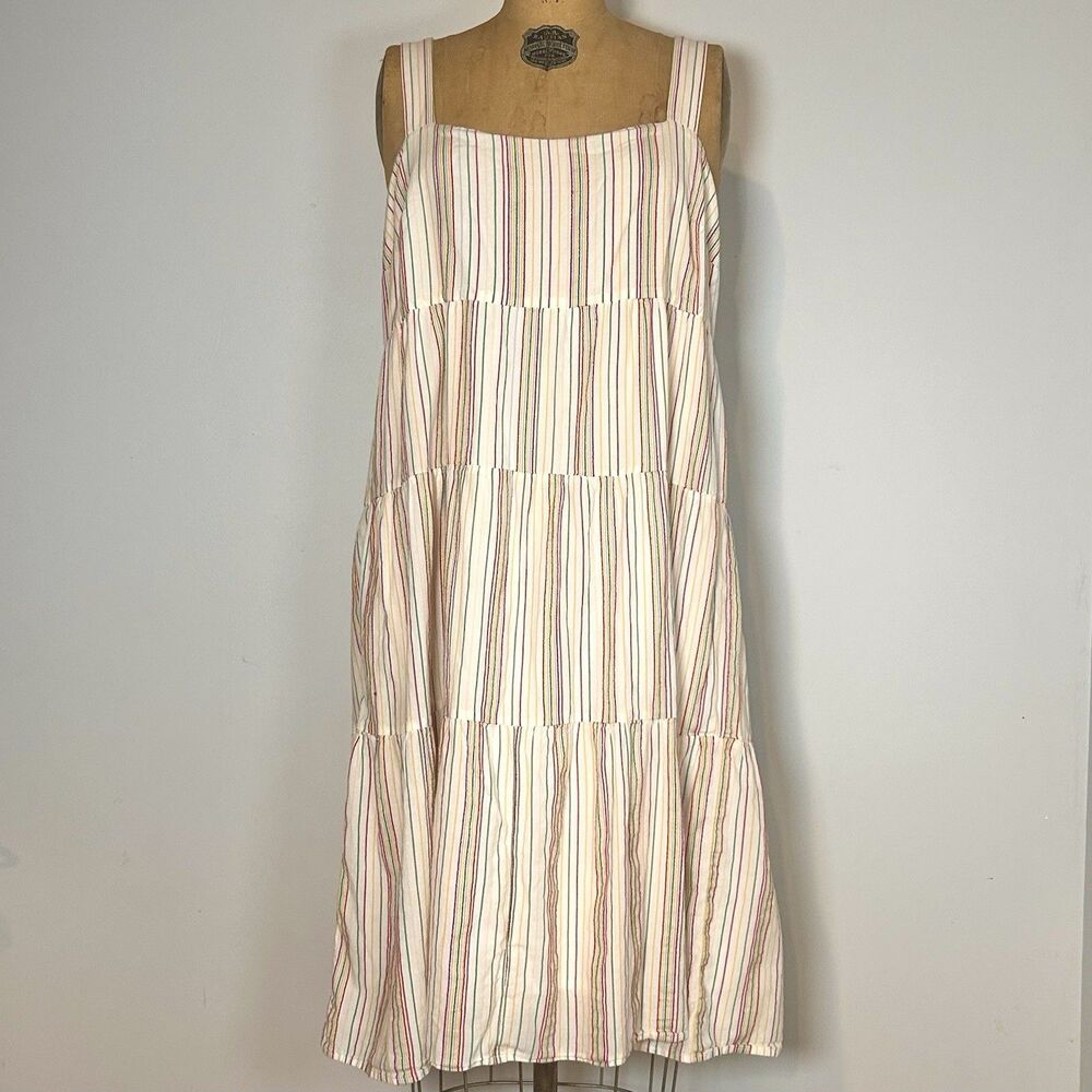 Madewell Striped Tiered Midi Dress Womens 12 Cotton Sundress Cottagecore